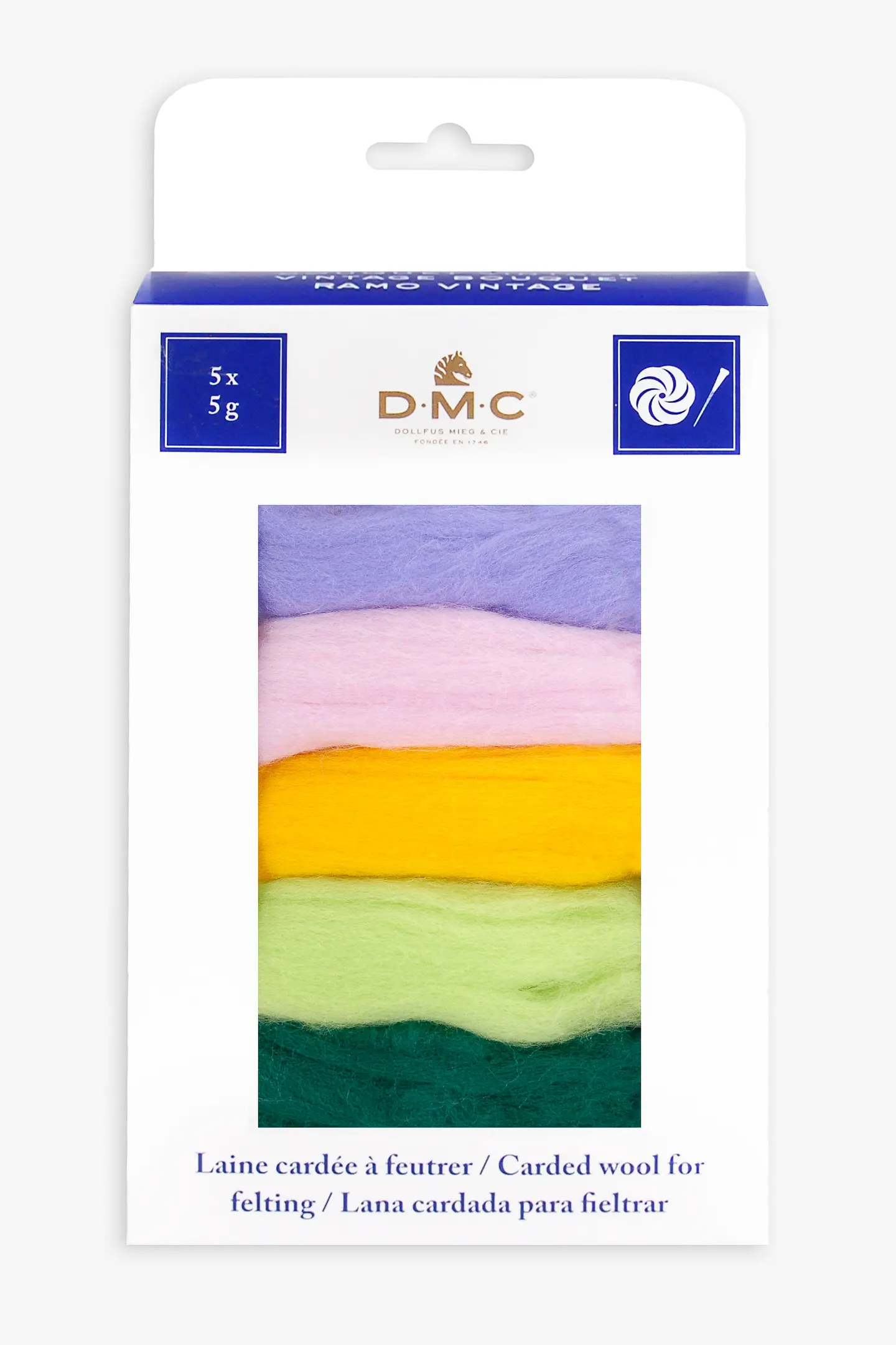 Lã cardada para feltragem, pack de 5 mechas - ramo vintage