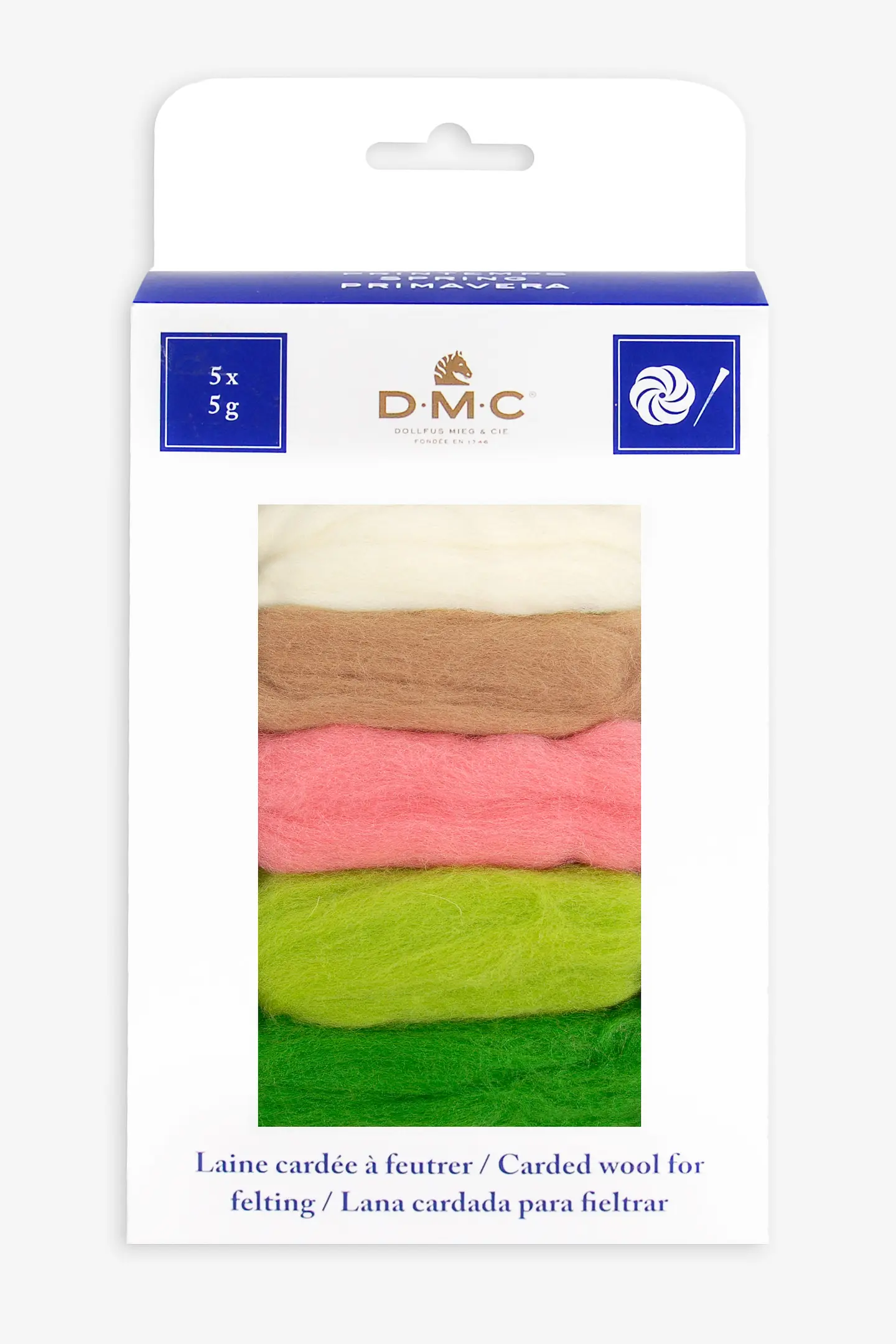 Lã cardada para feltragem, pack de 5 mechas - primavera