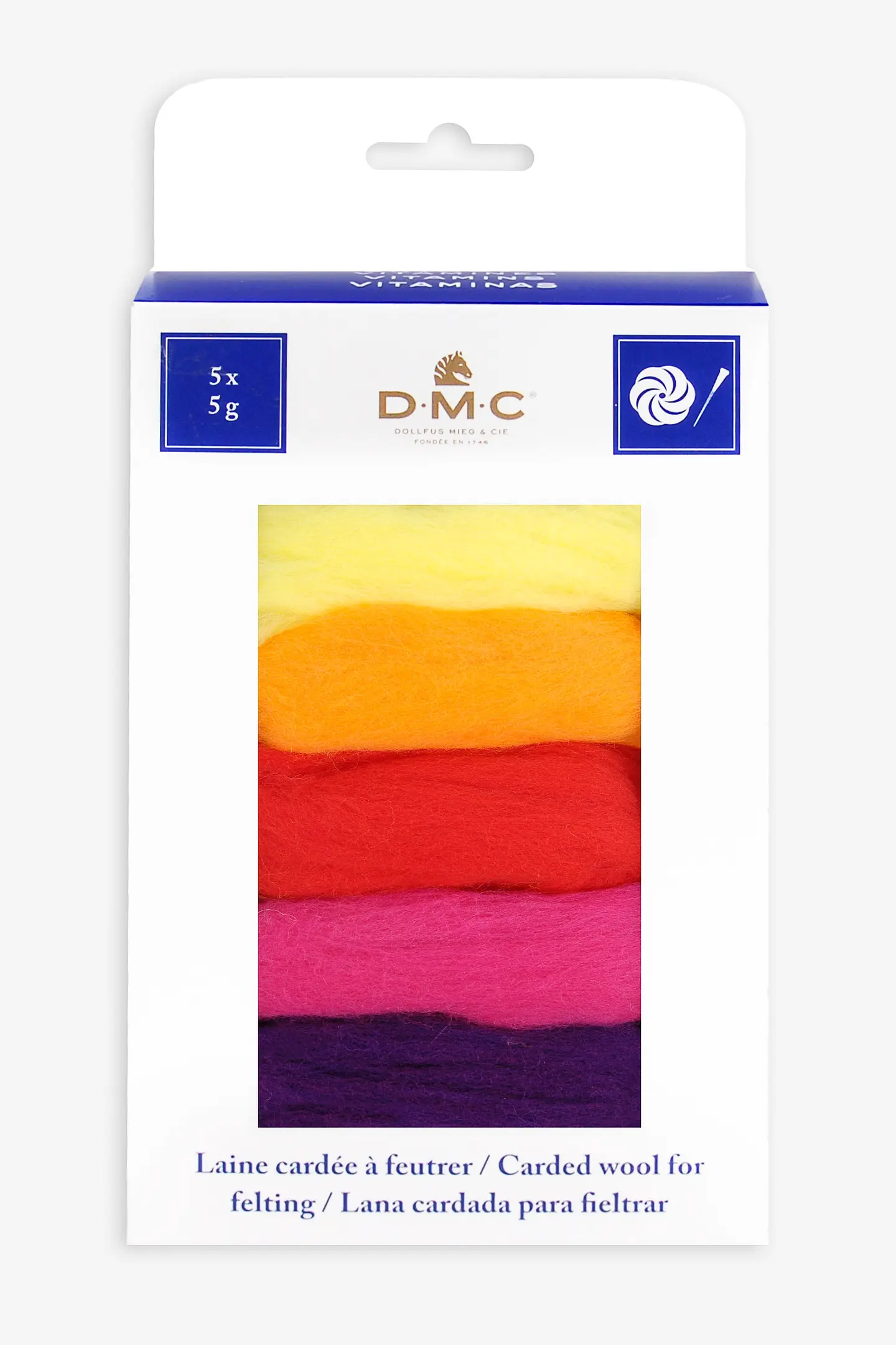 Lã cardada para feltragem, pack de 5 mechas - vitaminas